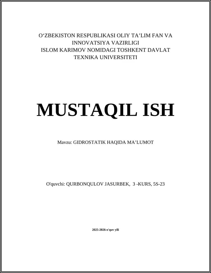 GIDROSTATIK HAQIDA MA'LUMOT