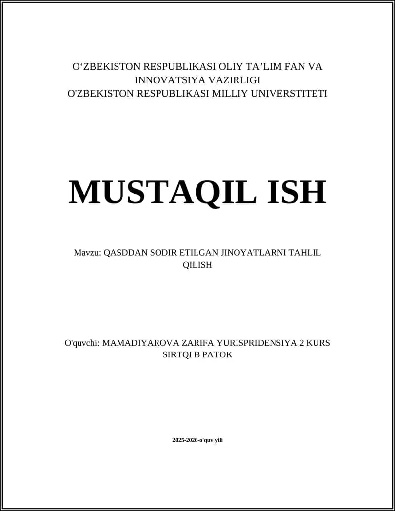 QASDDAN SODIR ETILGAN JINOYATLARNI TAHLIL QILISH