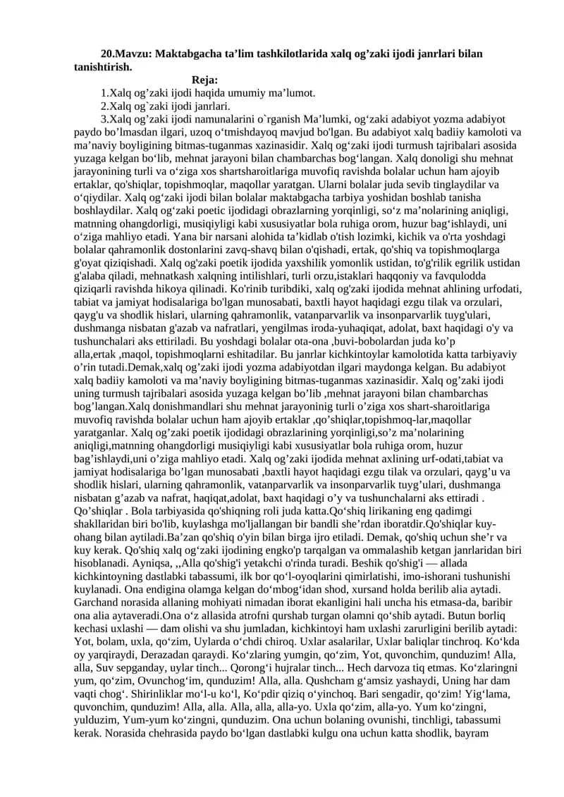 Maktabgacha ta’lim tashkilotlarida xalq og’zaki ijodi janrlari bilan tanishtirish