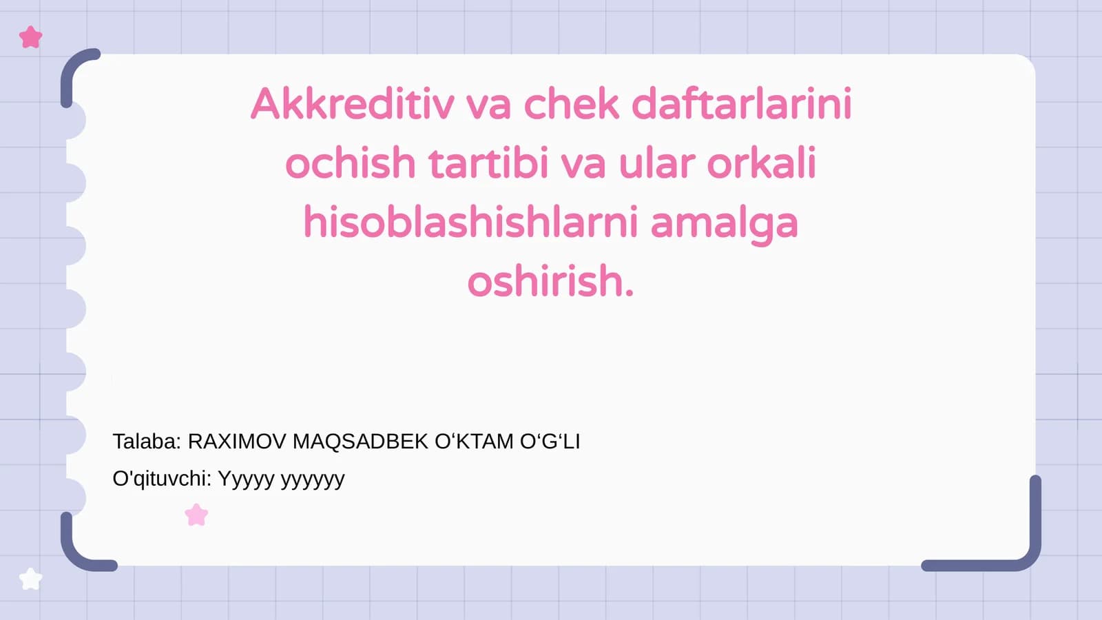 Akkreditiv va chek daftarlarini ochish tartibi