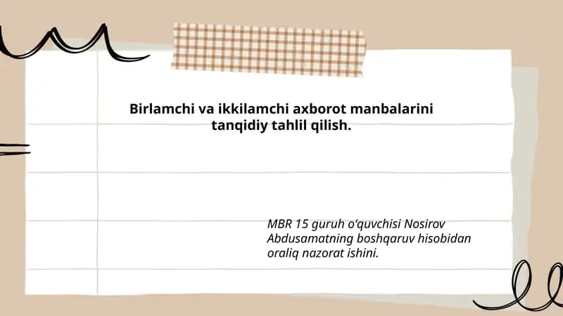 Boshqaruv hisobidan oraliq nazorat ishi