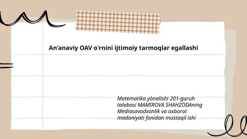 An'anaviy OAV o'rnini ijtimoiy tarmoqlar egallashi