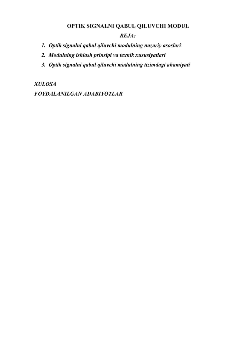 OPTIK SIGNALNI QABUL QILUVCHI MODUL