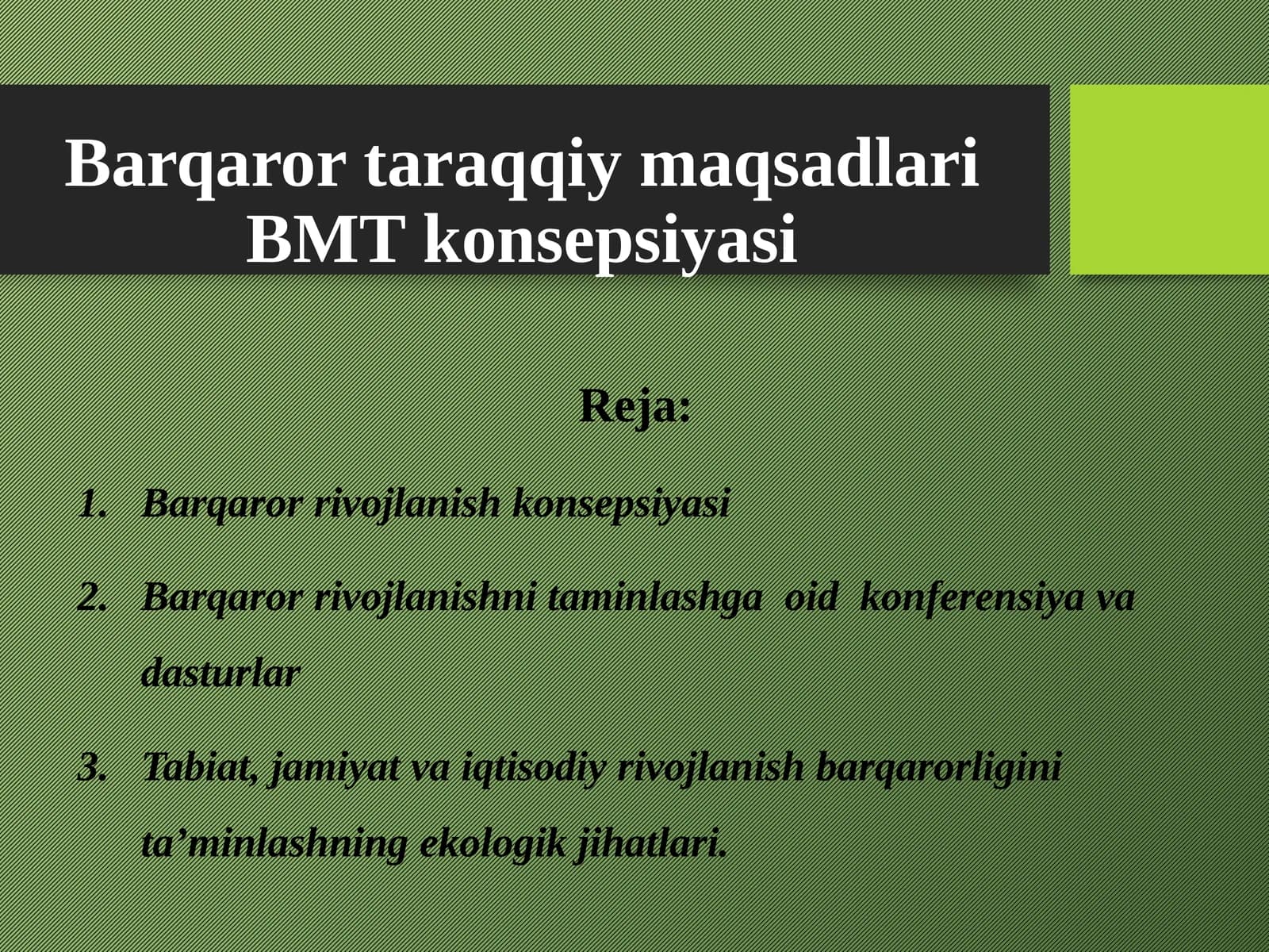 Barqaror taraqqiy maqsadlari BMT konsepsiyasi
