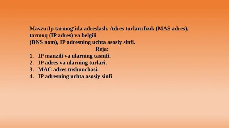 Ip tarmog‘ida adreslash