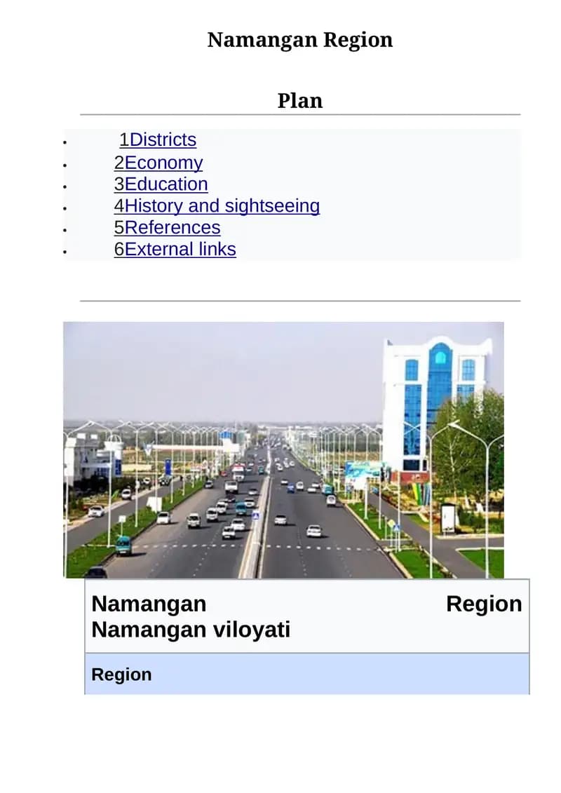 Namangan Region Plan