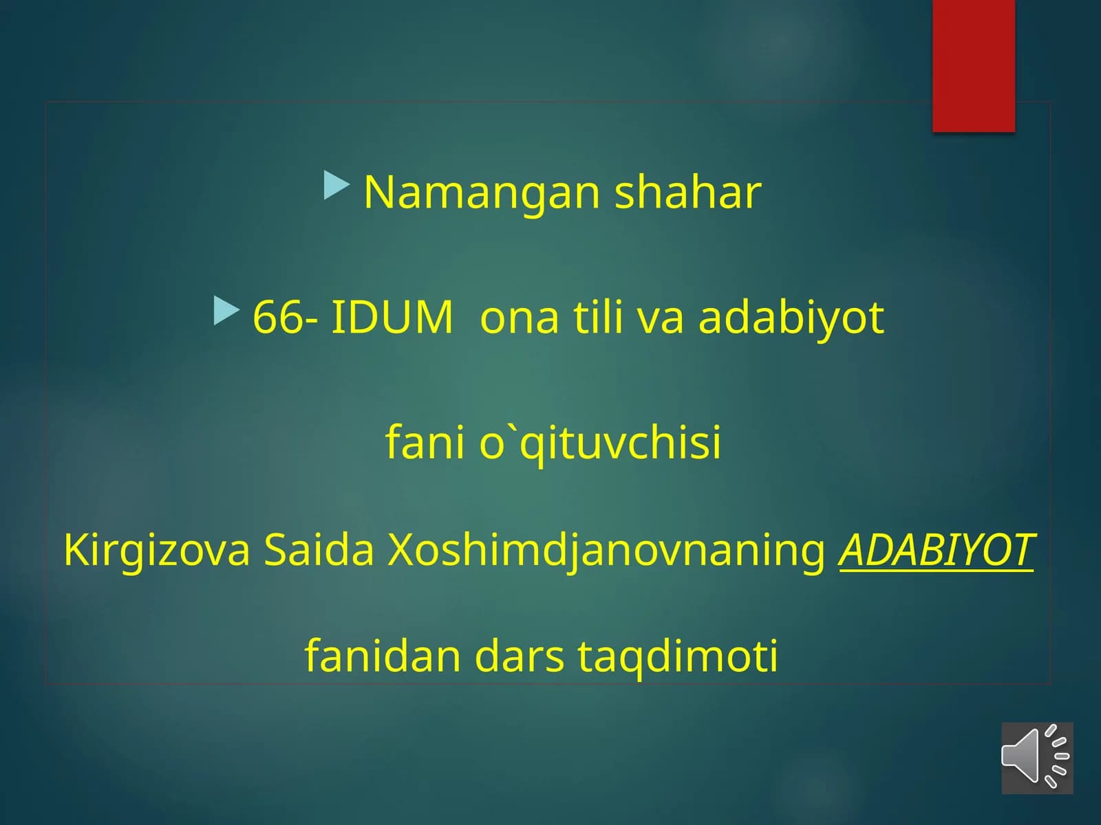 ADABIYOT fanidan dars taqdimoti
