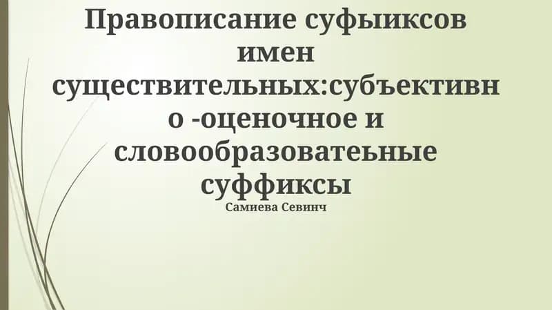 Правописание суффиксов имен существительных:субъективно -оценочное и словообразоватеьные суффиксы