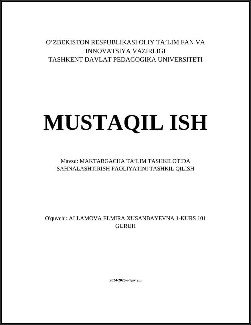 Maktabgacha ta'limda sahnalashtirish