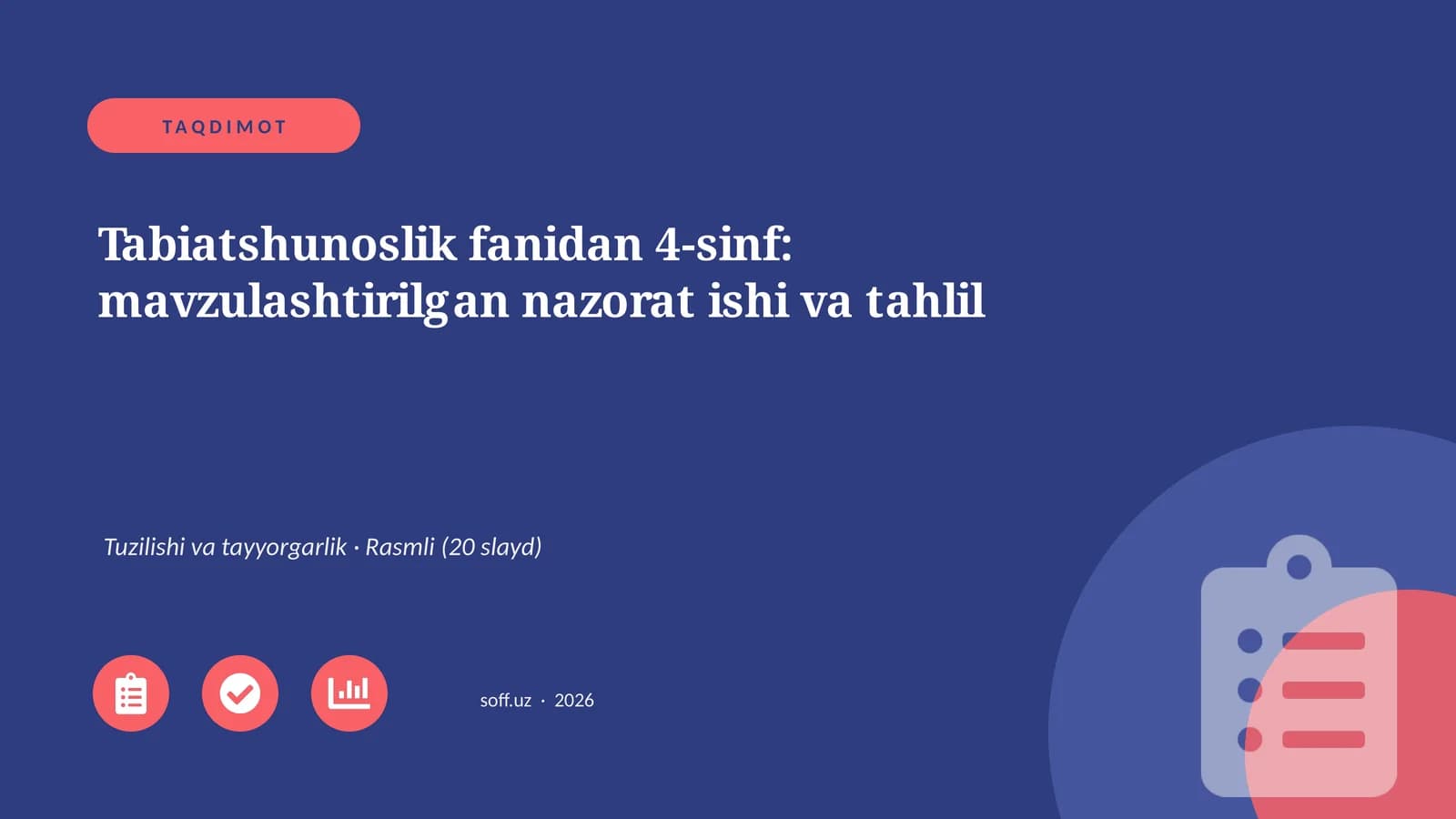 Tabiatshunoslik fanidan 4-sinf: mavzulashtirilgan nazorat ishi va tahlil