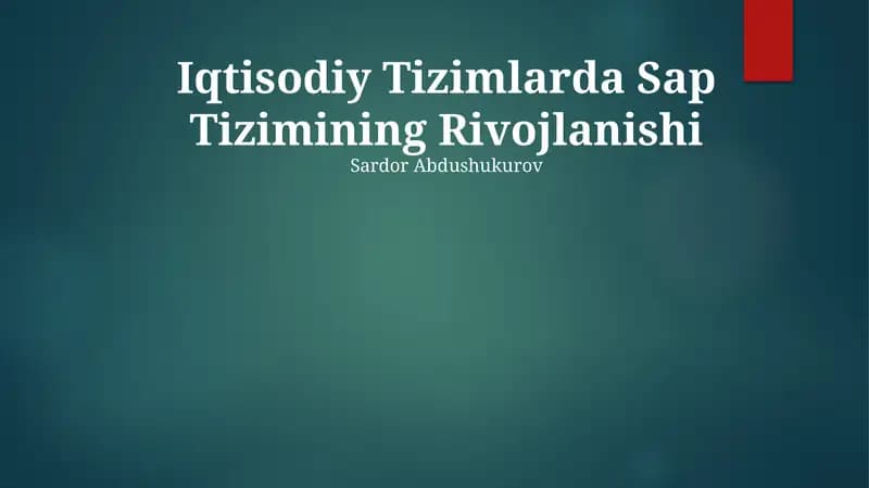 Iqtisodiy Tizimlarda Sap Tizimining Rivojlanishi