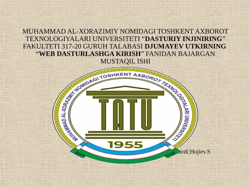 WEB DASTURLASHGA KIRISH FANIDAN MUSTAQIL ISHI