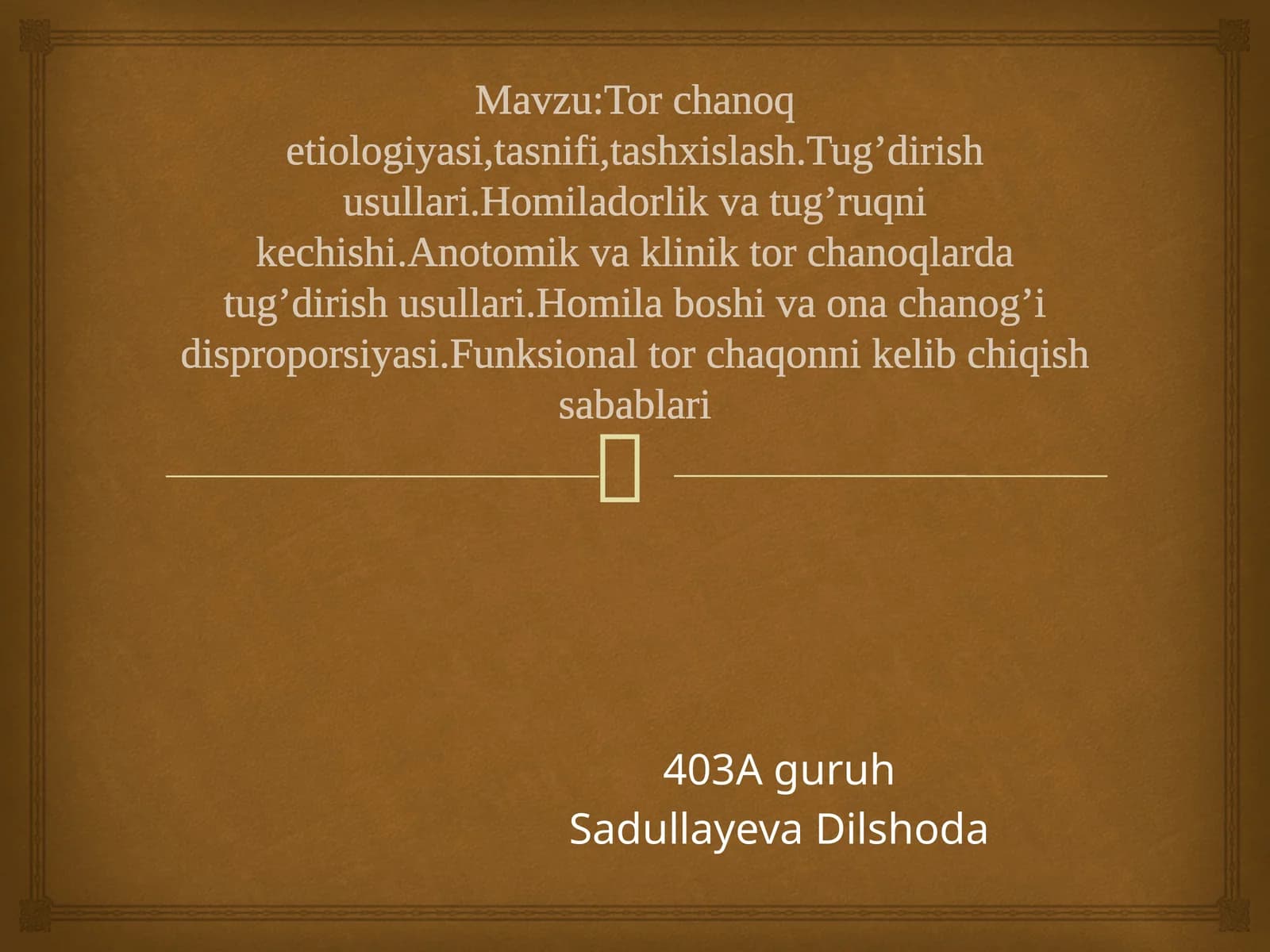 Tor chanoq etiologiyasi,tasnifi,tashxislash.Tug’dirish usullari.Homiladorlik va tug’ruqni kechishi.Anotomik va klinik tor chanoqlarda tug’dirish usullari.Homila boshi va ona chanog’i disproporsiyasi.Funksional tor chaqonni kelib chiqish