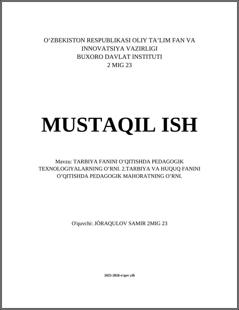 Pedagogik texnologiyalar tushunchasi va tarbiya faniga tadbiqi