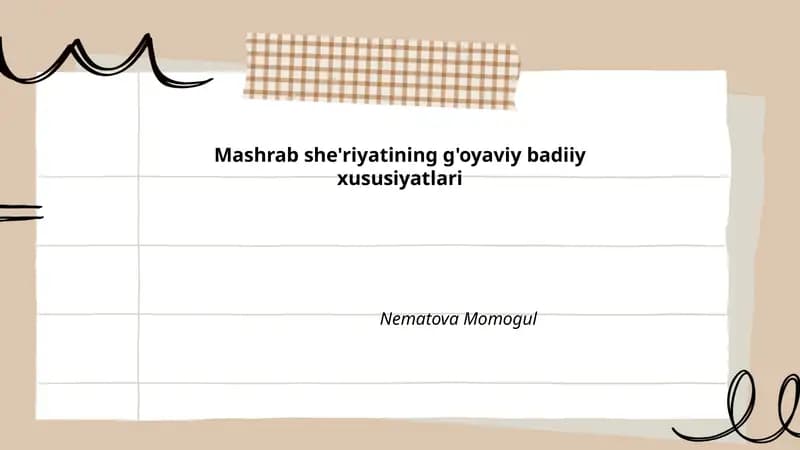 Mashrab she'riyatining g'oyaviy badiiy xususiyatlari