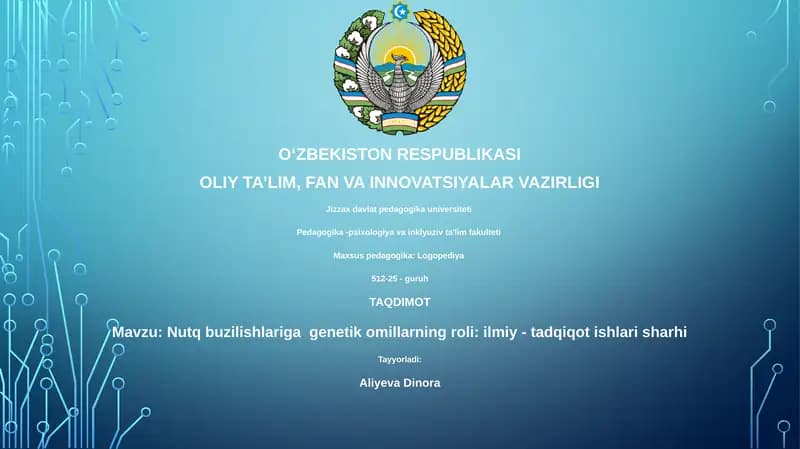 Nutq buzilishlariga genetik omillarning roli: ilmiy - tadqiqot ishlari sharhi