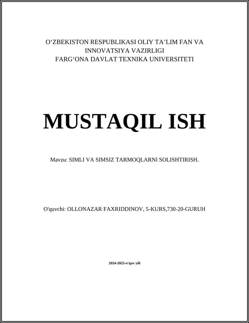 SIMLI VA SIMSIZ TARMOQLARNI SOLISHTIRISH