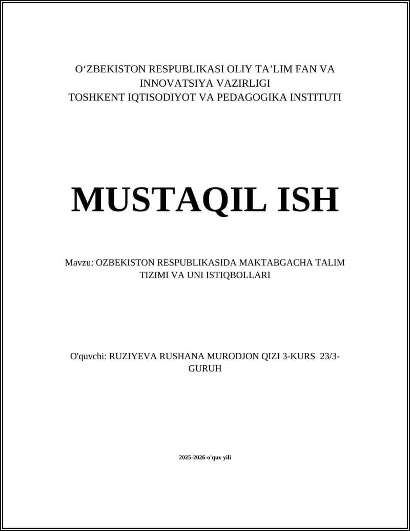 O‘zbekistonda maktabgacha ta‘lim tizimining tarixi va rivojlanishi