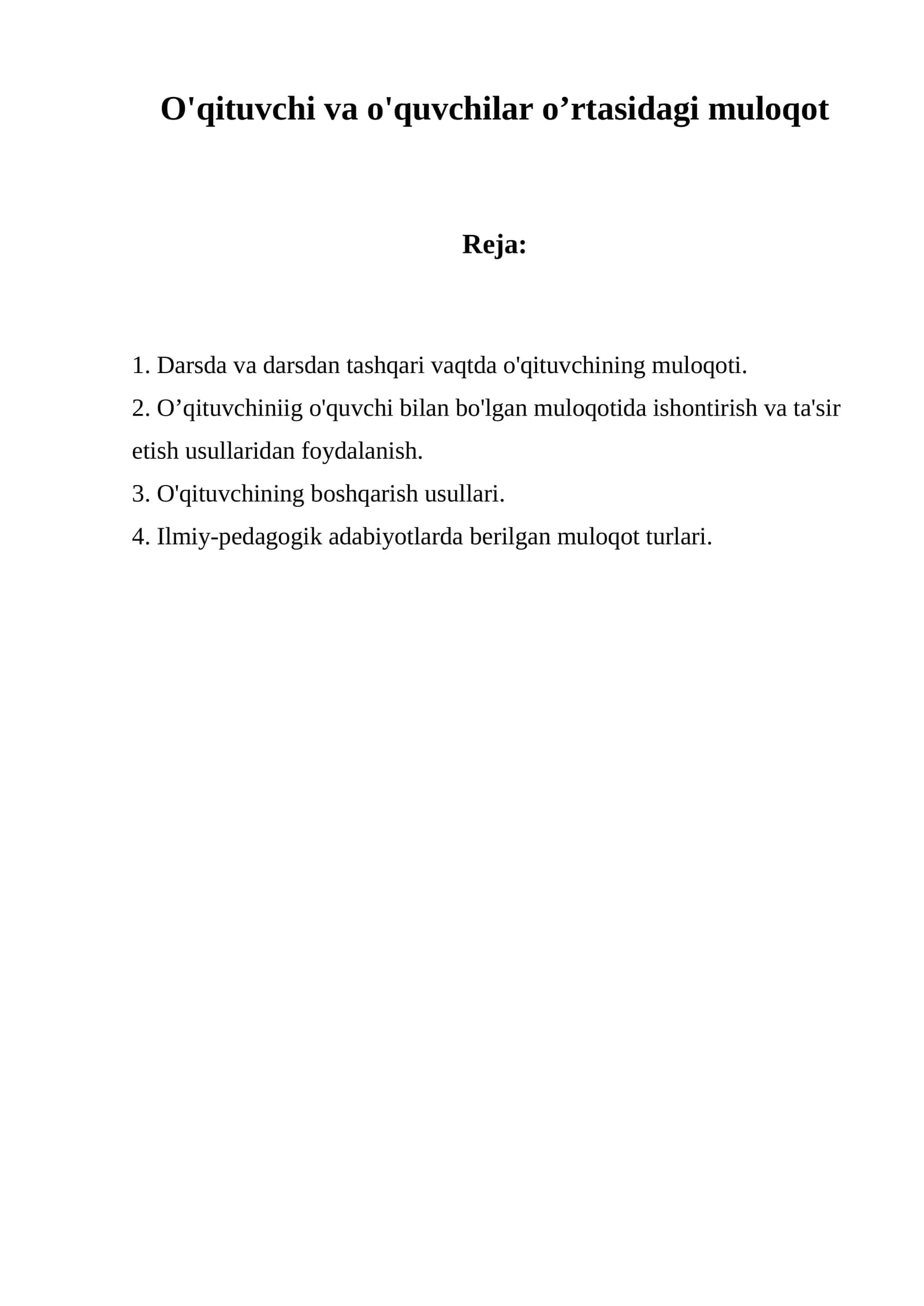 O'qituvchi va o'quvchilar o’rtasidagi muloqot