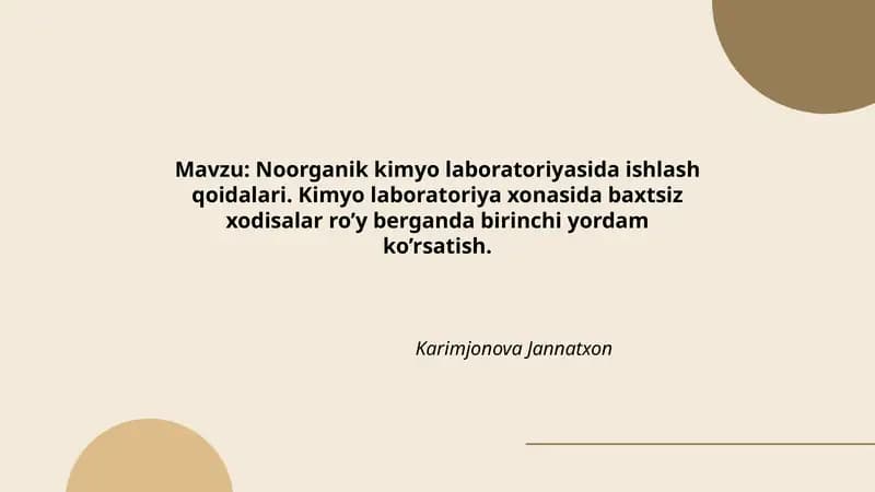 Noоrganik kimyo laboratoriyasida ishlash qoidalari