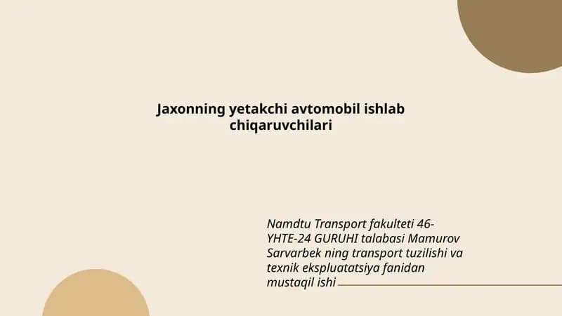 Jaxonning yetakchi avtomobil ishlab chiqaruvchilari