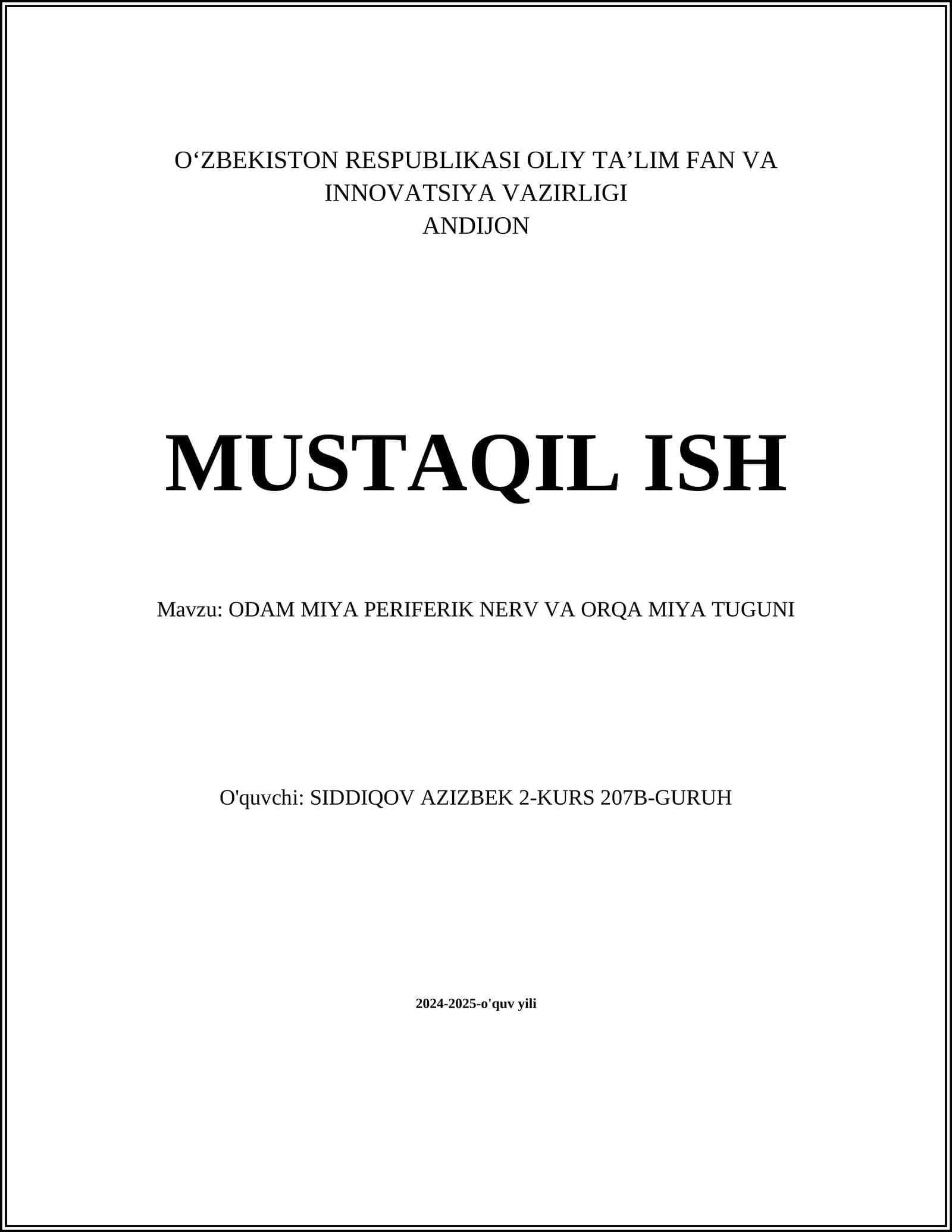 ODAM MIYA PERIFERIK NERV VA ORQA MIYA TUGUNI