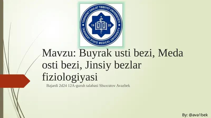 Buyrak usti bezi, Meda osti bezi, Jinsiy bezlar fiziologiyasi