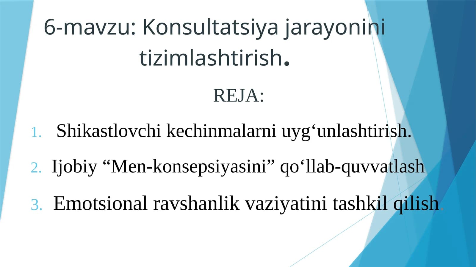 Konsultatsiya jarayonini tizimlashtirish