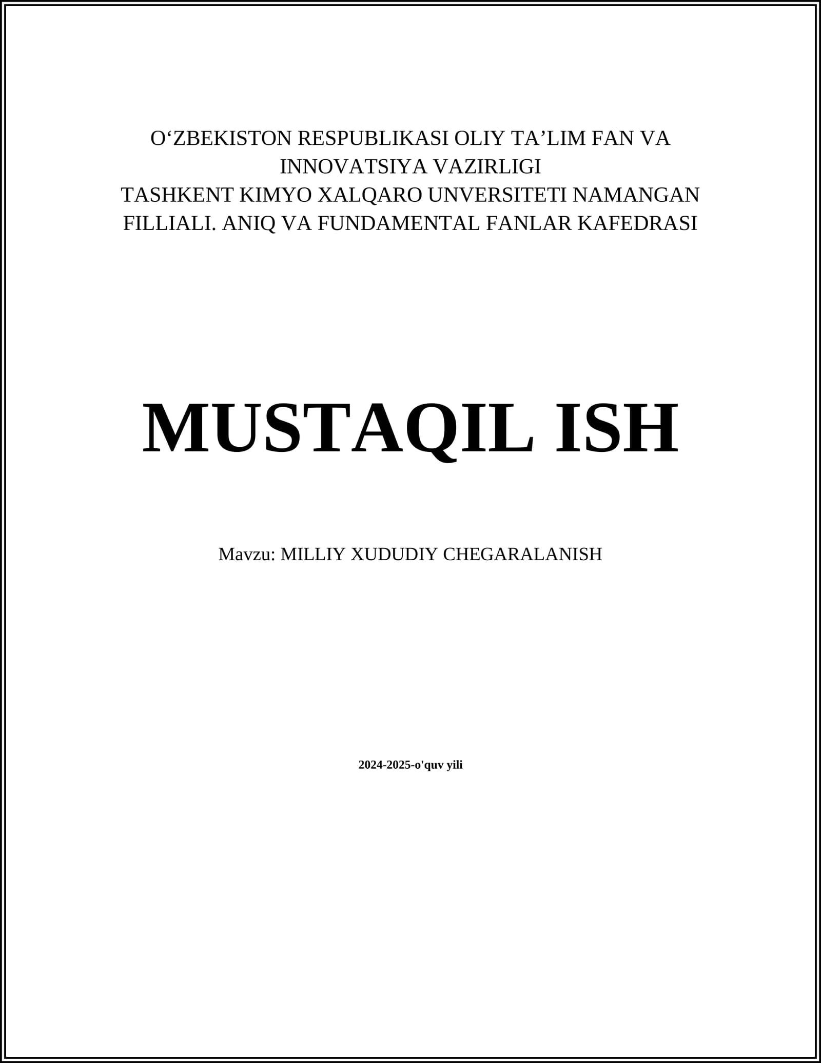 MILLIY XUDUDIY CHEGARALANISH