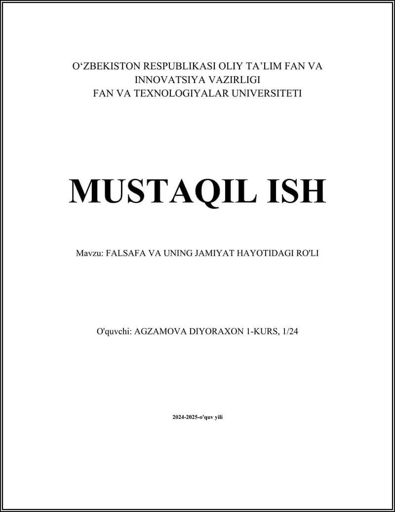 FALSAFA VA UNING JAMIYAT HAYOTIDAGI RO'LI