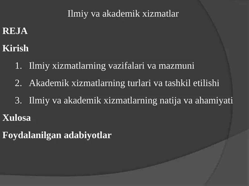 Ilmiy va akademik xizmatlar