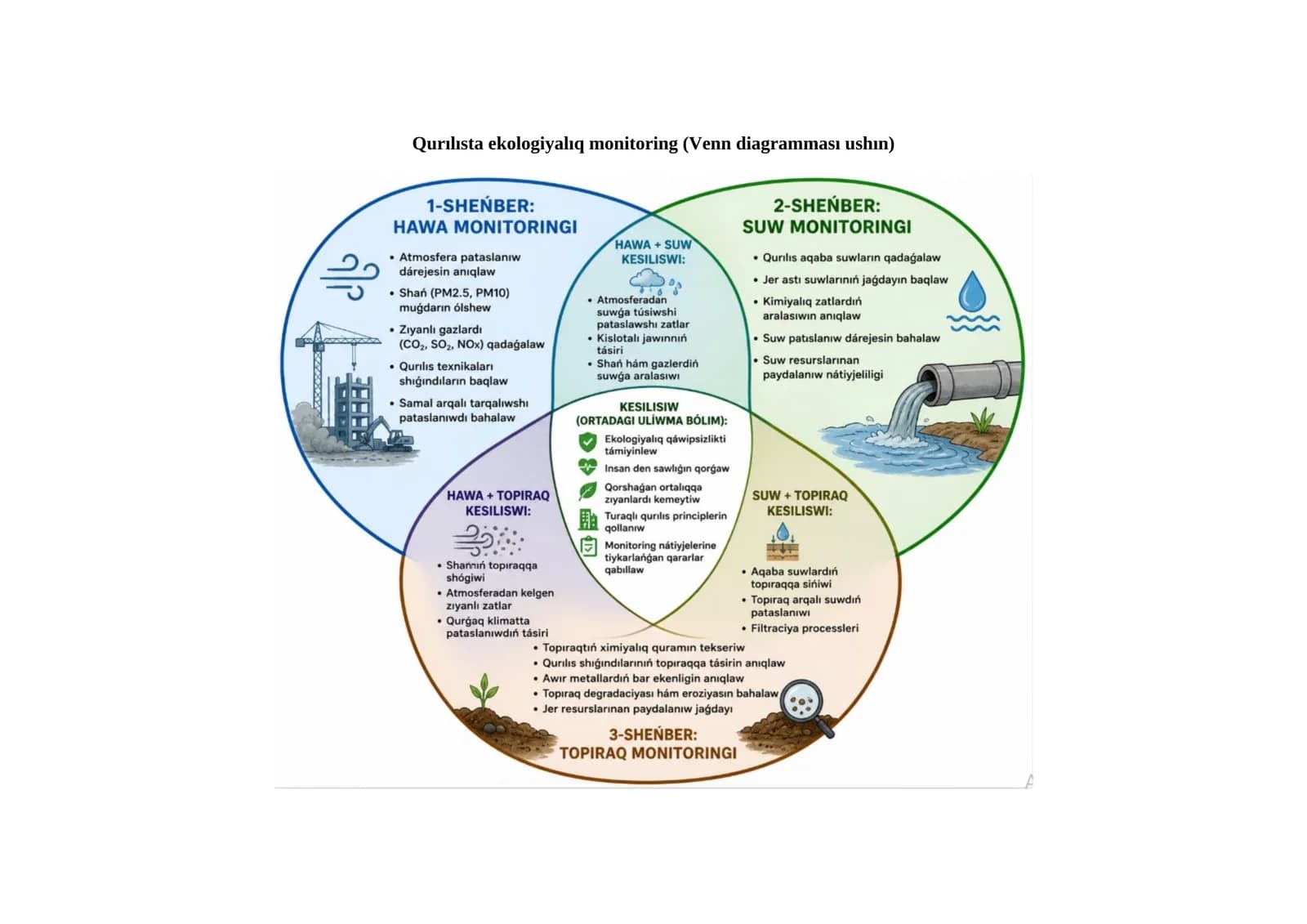 Qurılısta ekologiyalıq monitoring (Venn diagramması ushın)
