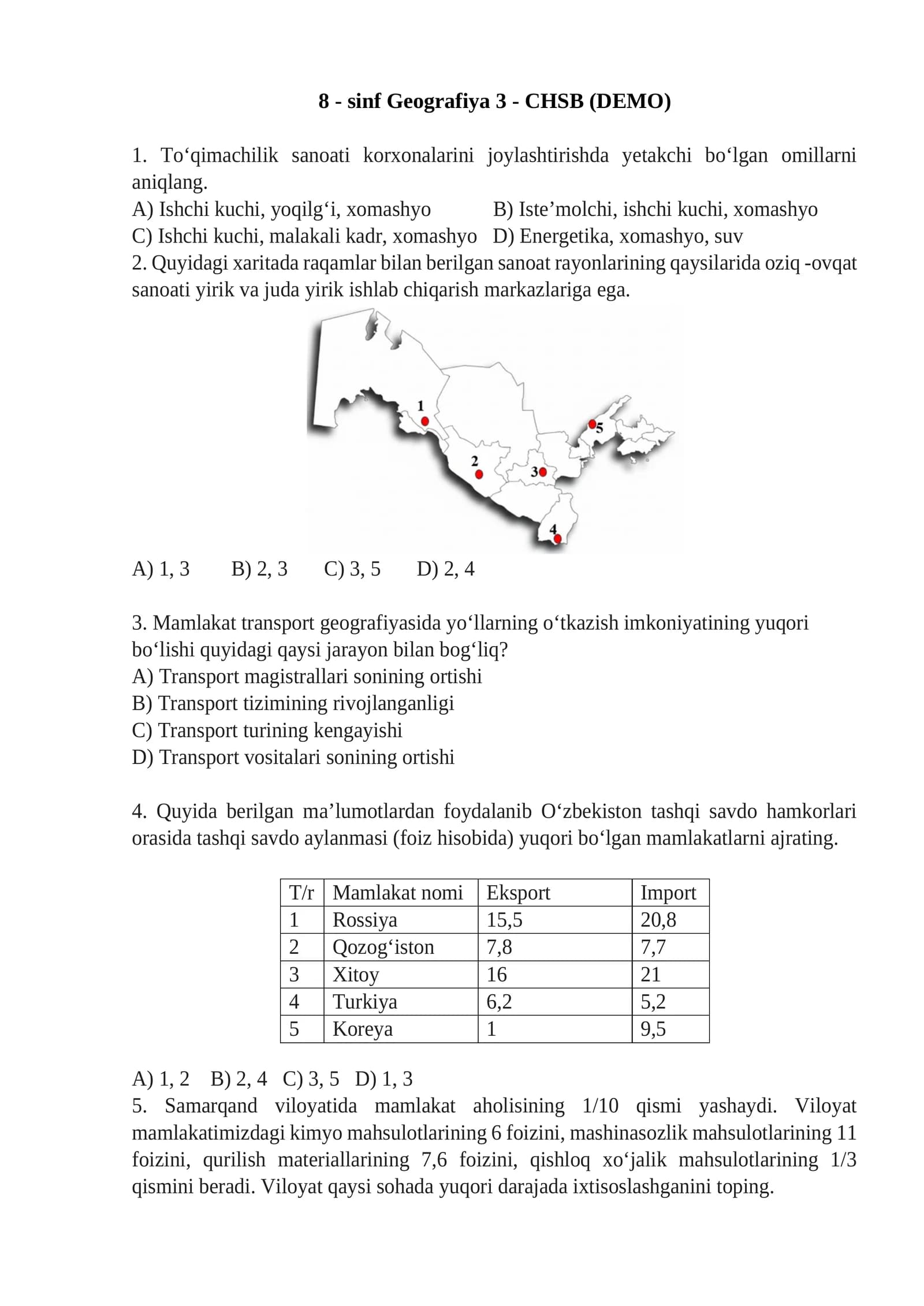8 - sinf Geografiya 3 - CHSB (DEMO)