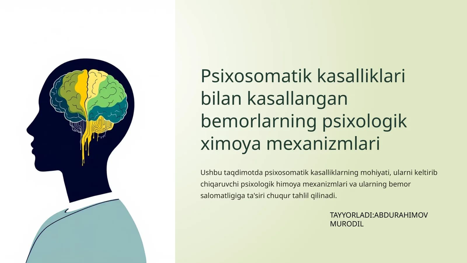 Psixosomatik kasalliklari bilan kasallangan bemorlarning psixologik ximoya mexanizmlari