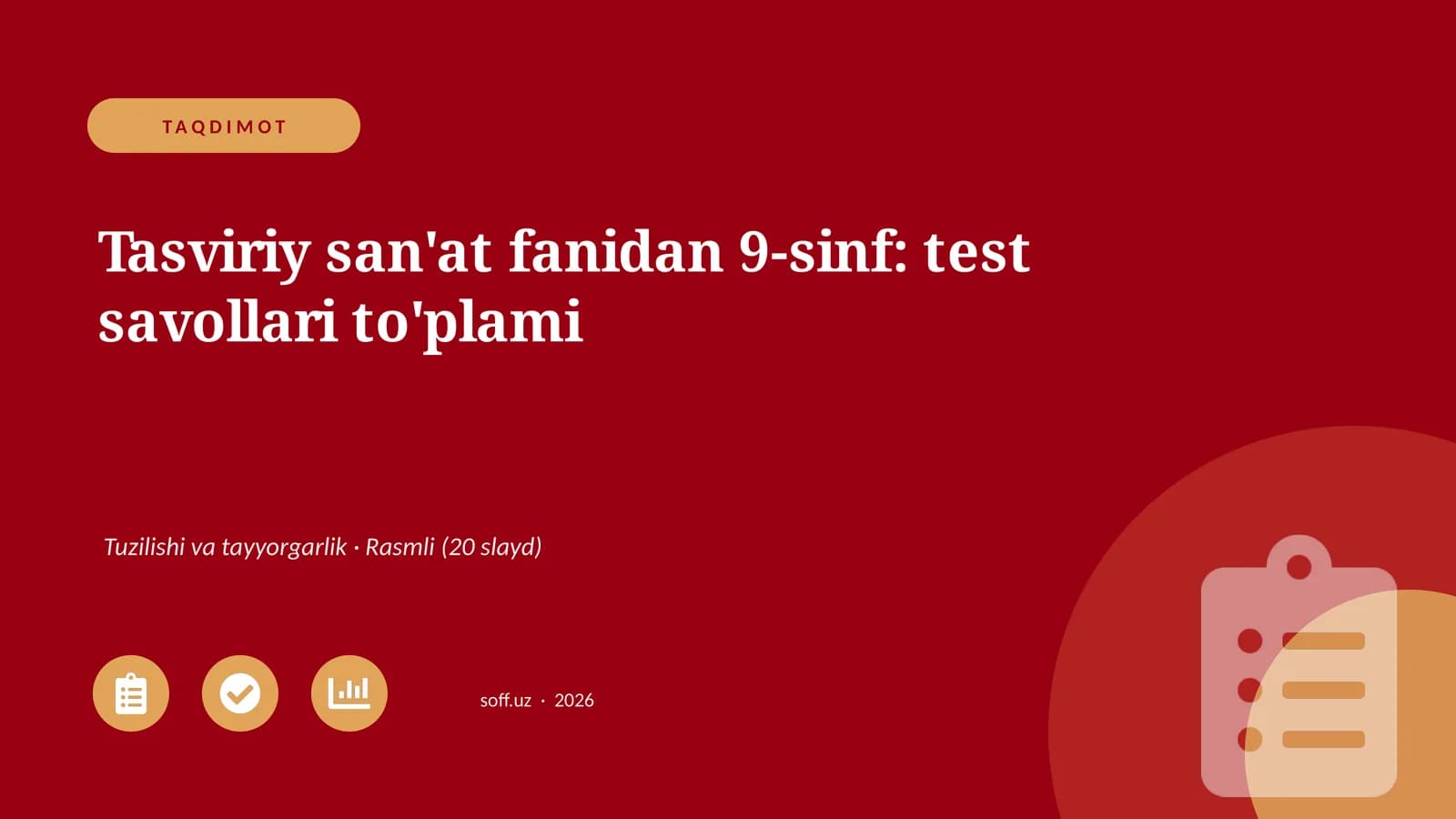 Tasviriy san'at fanidan 9-sinf: test savollari to'plami