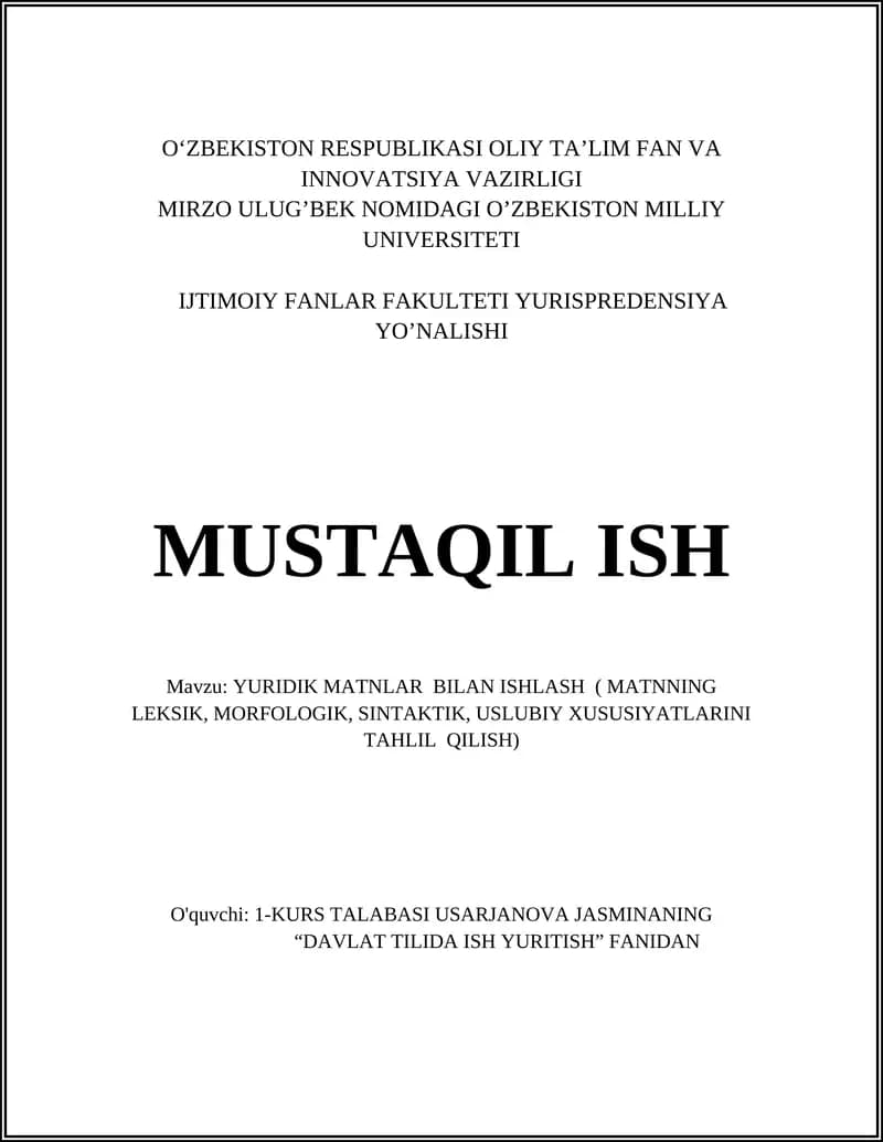 YURIDIK MATNLAR BILAN ISHLASH