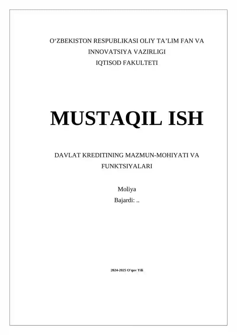 Davlat kreditlarining muhim jihatlari
