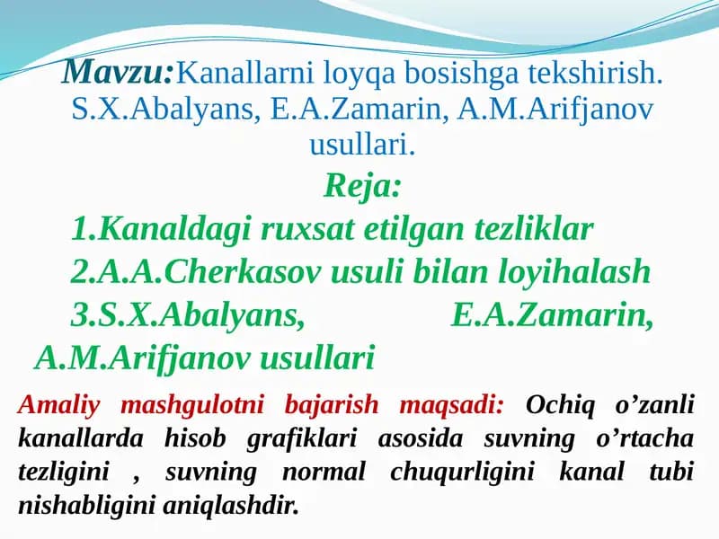 Kanallarni loyqa bosishga tekshirish