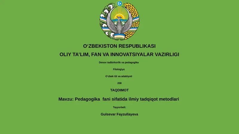 Pedagogika fani sifatida ilmiy tadqiqot metodlari