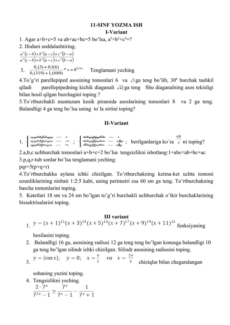 Matematikadan Olimpiada savollari