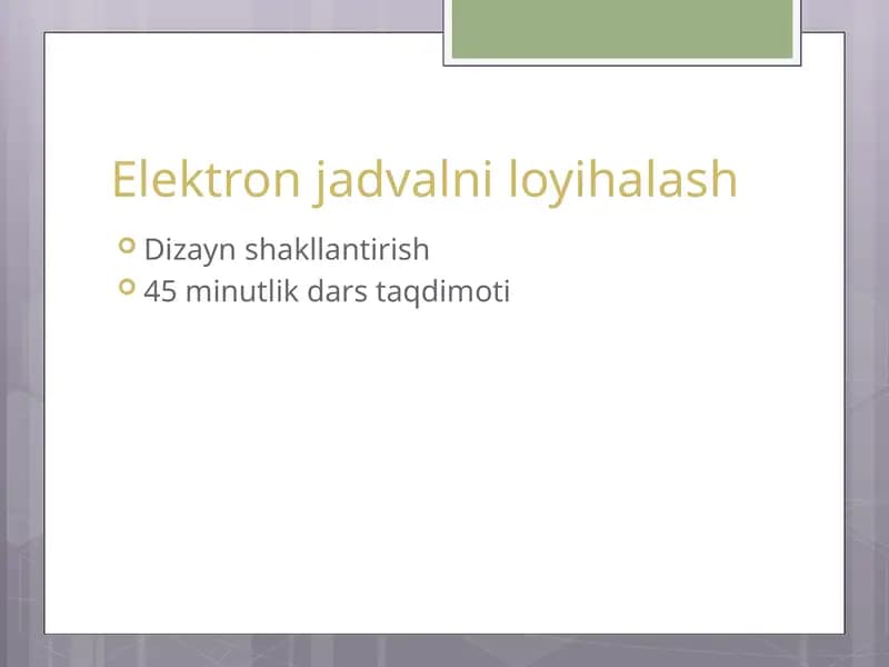 Elektron jadvalni loyihalash