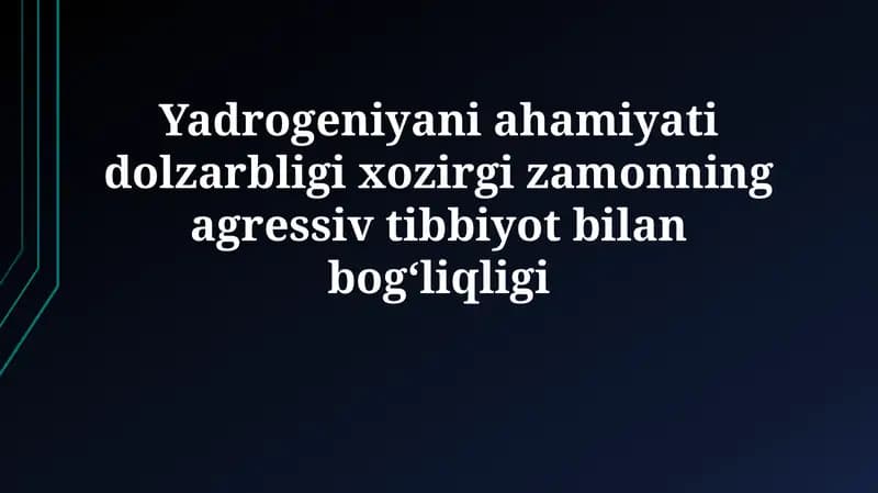 Vodorod terapiyasi va zamonaviy tibbiyot