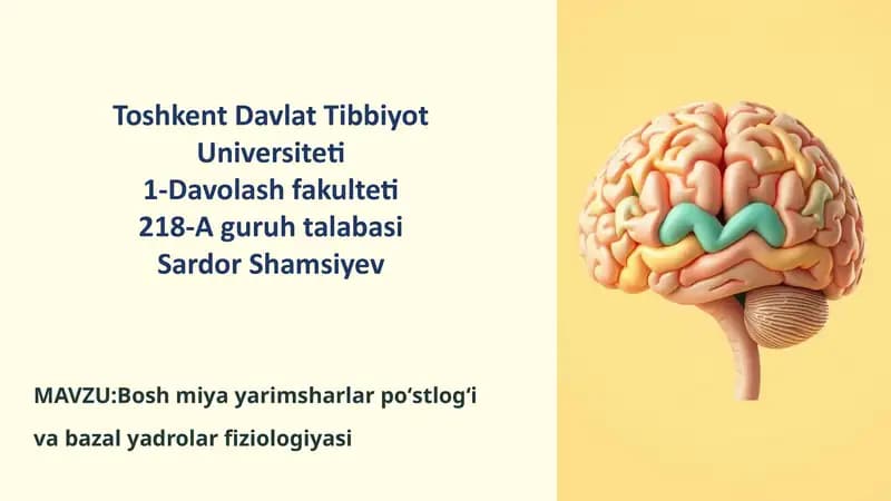 Bosh miya yarimsharlar poʻstlogʻi va bazal yadrolar fiziologiyasi