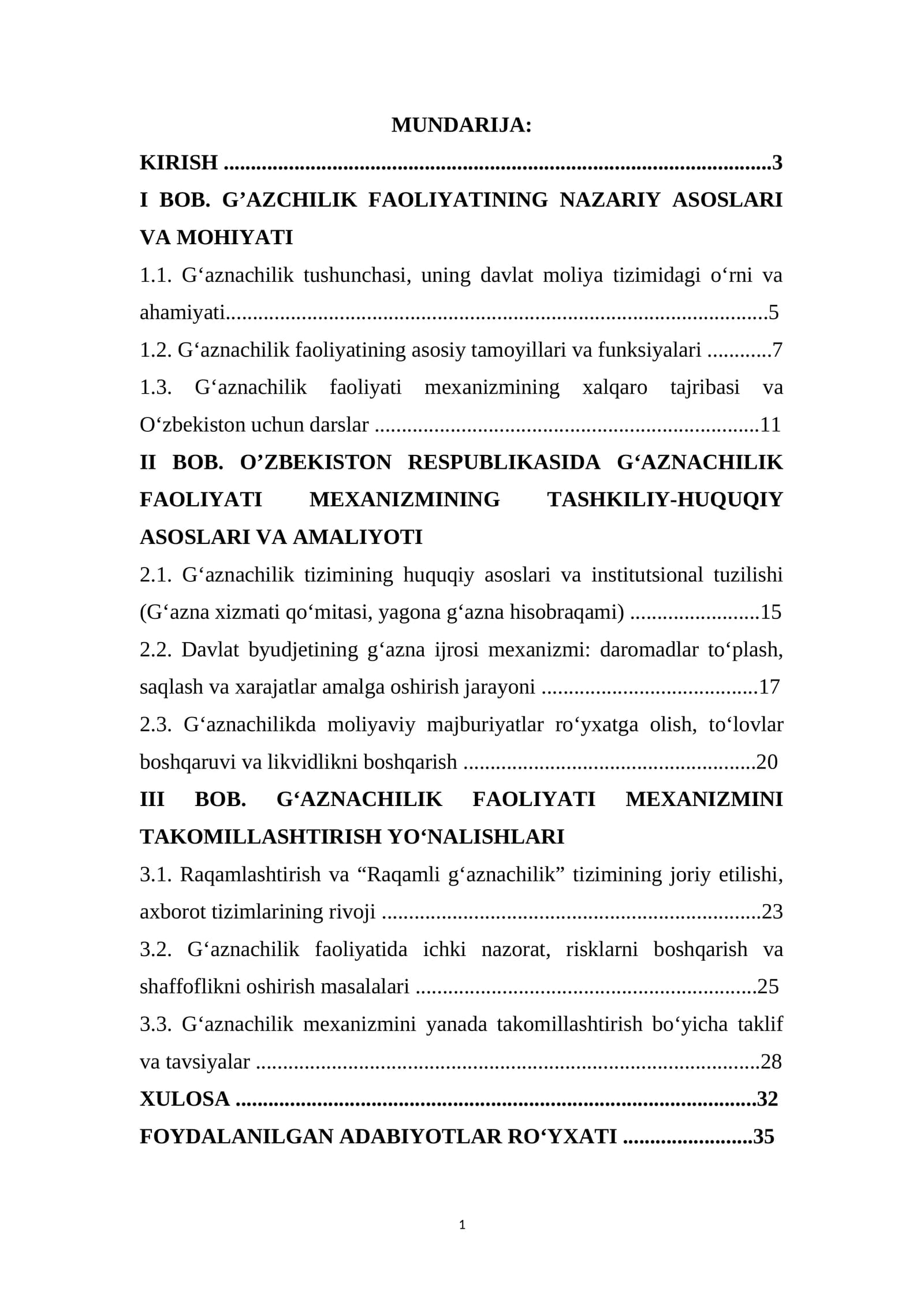 G‘AZNACHILIK FAOLIYATI MEXANIZMINING TASHKILIY-HUQUQIY ASOSLARI VA TAKOMILLASHTIRISH