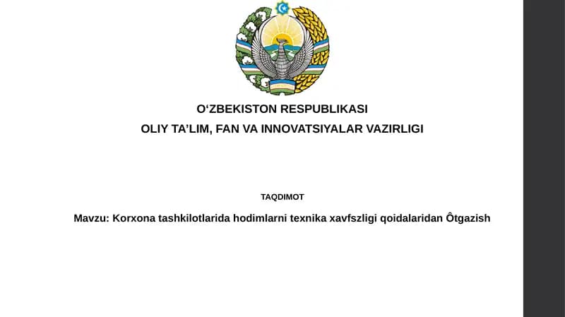 KorxonatashkilotlaridahodimlarnitexnikaxavfszligiqoidalaridanÔtgazish