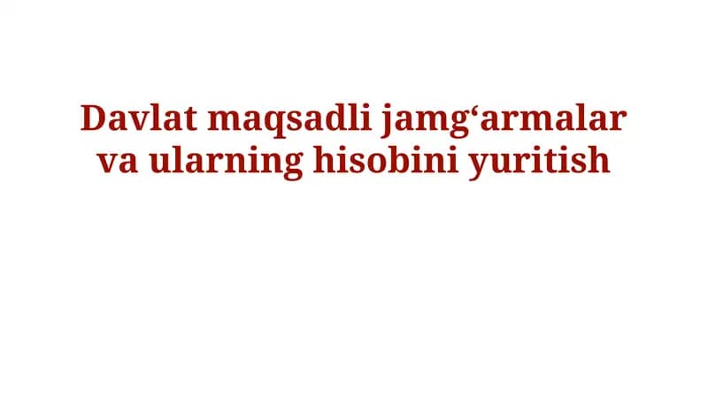 Davlat maqsadli jamg'armalar va ularning hisobini yuritish