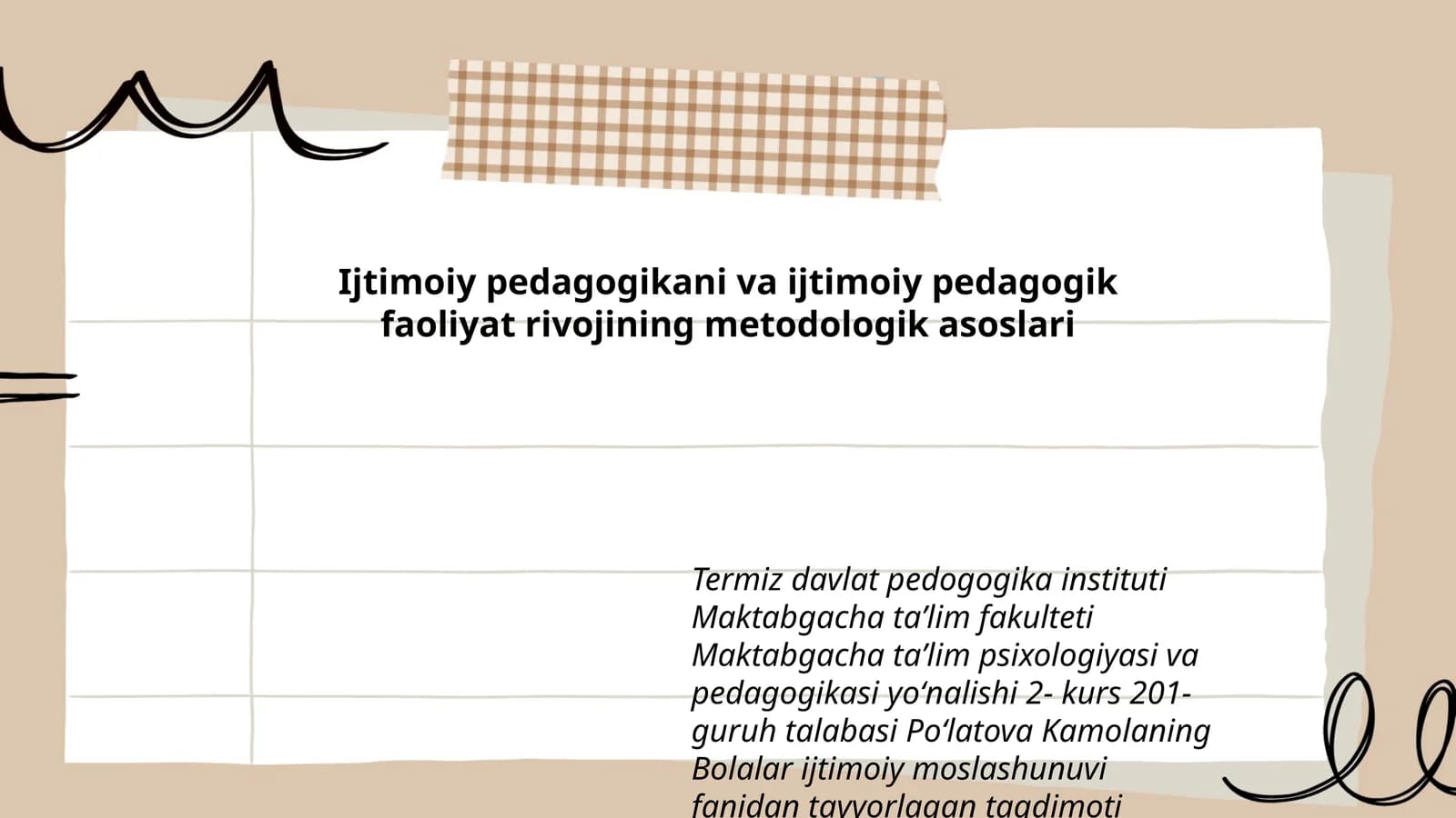 Bolalar ijtimoiy moslashunuvi fanidan tayyorlagan taqdimot