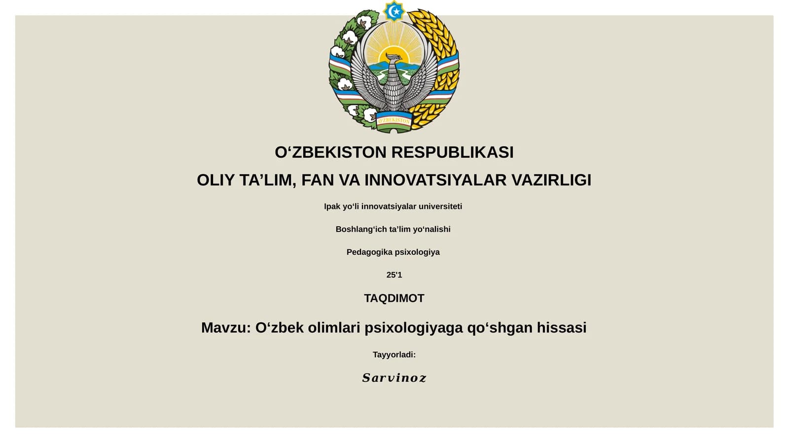 Oʻzbek olimlari psixologiyaga qoʻshgan hissasi