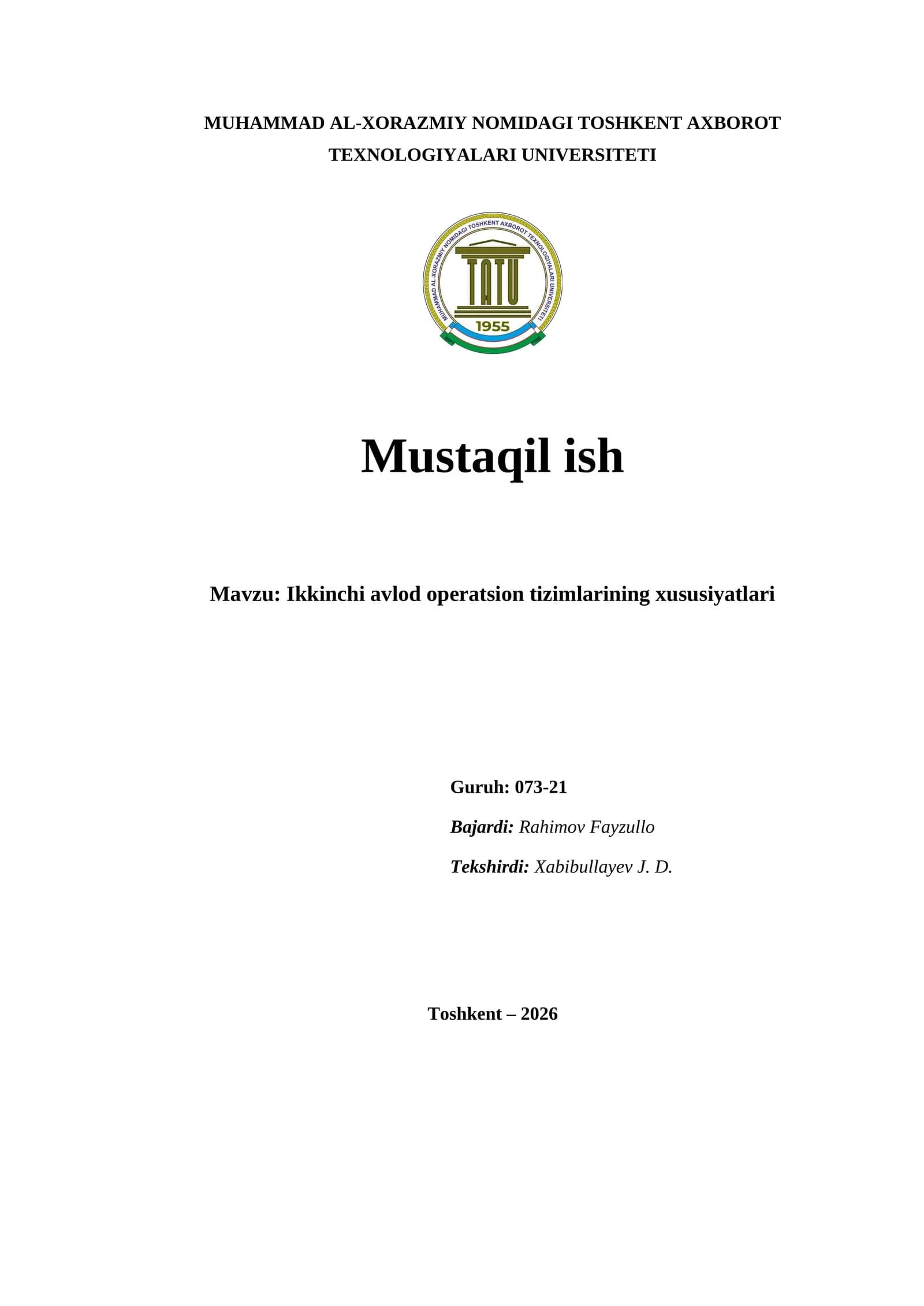 Ikkinchi avlod operatsion tizimlarining xususiyatlari
