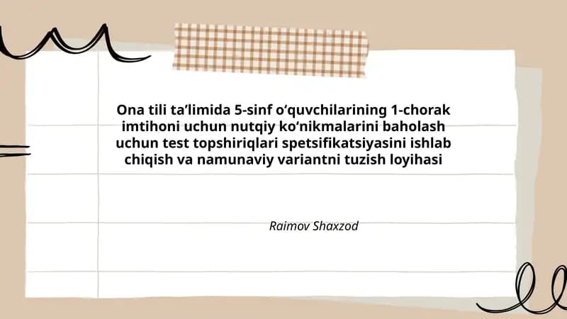 Nutqiy koʻnikmalarini baholash test topshiriqlari spetsifikatsiyasi